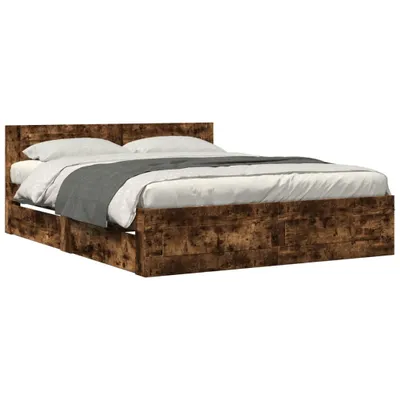 Obrázek produktu pro vidaXL Rám postele s čelem z kouřového dubu 160x200 cm materiál na bázi dřeva