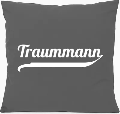 Produktbild von Huuraa Kissen Traummann Schriftzug 40x40cm mit Füllung Steel Grey Baumwolle Dekokissen Geschenkidee