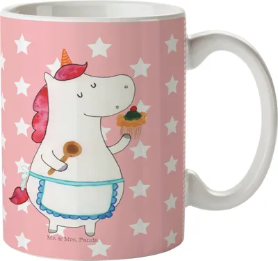 Produktbild von Mr. & Mrs. Panda Kindertasse Einhorn Küche - Rot Pastell - Geschenk, Koch, Einhörner, Haferl, Kuchen, Kinderbecher, Torte, Mehrwegbecher, Pott, Backen, Plastikbecher