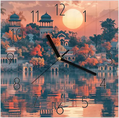 Produktbild von Wanduhr aus Glas mit Motiv Sonnenuntergangspalast- 30 x 30 cm - inkl. Aufhängesystem