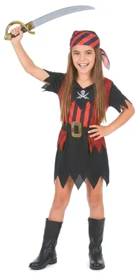 Produktbild von Seeräuber Mädchenkostüm schwarz-rot-weiss XS 3-4 Jahre (92-104 cm)