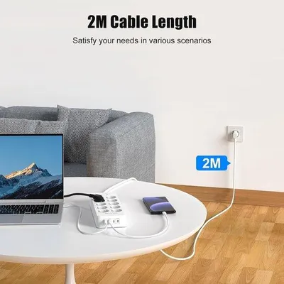 Zdjęcie produktu dla Listwa zasilająca z 2 portami USB-A i 2 portami USB-C - 10 gniazdek - zabezpieczenie przed przepięciami