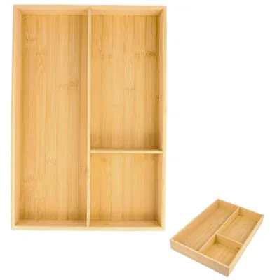 Image de Organisateur à couverts en bambou, dimensions 43x30x6 cm, avec 3 compartiments, pour tiroir