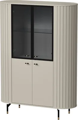 Produktbild von BETTSO Moderne glasierte Rundbodenvitrine Vitrine mit ZANTE Kaschmir Beige