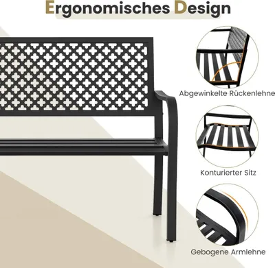 Produktbild von Gartenbank Metall wetterfeste Sitzbank für 2-3 Sitzer Parkbank mit Rückenlehne & Armlehne 127 x 62 x 86 cm Schwarz