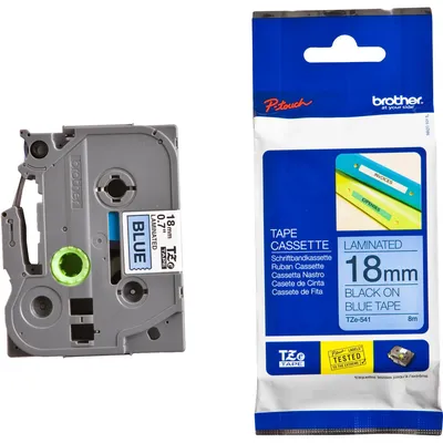 Immagine prodotto di Brother TZe-541 - adesivo standard - nero su blu - rotolo (1,8 cm x 8 m) 1 cassetta/e nastro laminato - per Brother PT-D600; P-Touch PT-1880, D450, D800, E550, E800, P900, P950; P-Touch EDGE PT-P750