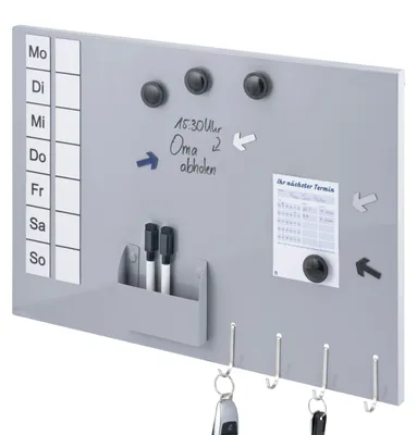 Productafbeelding van Bremermann magnetisch whiteboard van metaal, beschrijfbaar, met diverse accessoires, lichtgrijs gelakt.