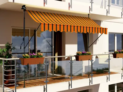 Produktbild von LED - Markise mit Kurbel 300cm Breit Klemmmarkise Balkonmarkise Sonnenschutz Terrasse Balkon - 300x150cm - orange/schwarz