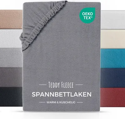Produktbild von Teddy Fleece Winter Spannbettlaken 140x200 cm Bettlaken Grau