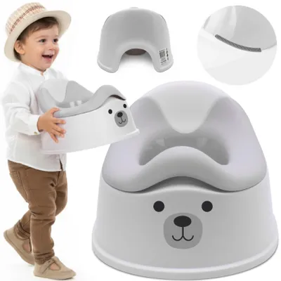 Produktbild von Sun Baby Anti-Rutsch-Töpfchen mit herausnehmbarem Einsatz, stabil, mit Teddybär-Aufklebern, Grau, Weiß