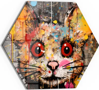 Produktbild von DEQOART Glasbild Echtglas 55x48 cm 'Bunte Katzenperspektive' Wandbild Bild modern Deko
