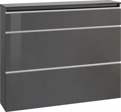 Produktbild von Schuhschrank Piero, Mehrzweckschrank mit 2 Türen und 1 Klapptür, Eingangsschuhregal, 100 %  Italy, cm 120x27h108, Anthrazit glänzend