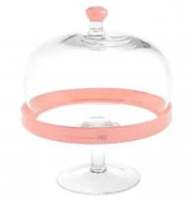 Immagine prodotto di H&H Alzata Con Cupola In Vetro Trasparente E Bordo Rosa Cm22X26
