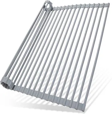 Produktbild von Silikonisches Abtropfgerät für die Spüle - 44,7 x 39,1 cm - Faltbar - Abtropfgerät auf Rollen für die Spüle - Trockengerät für die Spüle - Abtropfgerät auf Rollen - Anti-Rutsch - Vielseitiges Küchenblatt