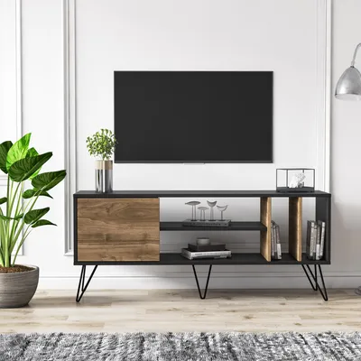 Image de Meuble TV Decorotika Mistiko pour téléviseurs jusqu'à 60 pouces | Noir et noyer