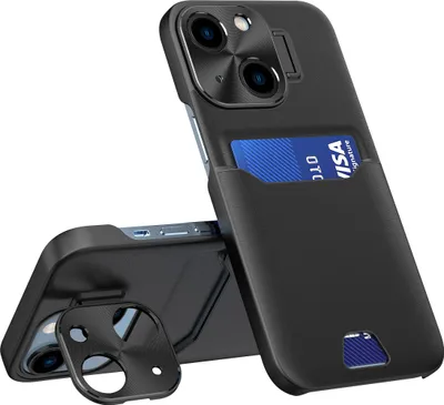 Obrázek produktu pro Hurtel Leather Stand Case, Peněženkové pouzdro, Apple, iPhone 14, 15,5 cm (6.1"), Černá