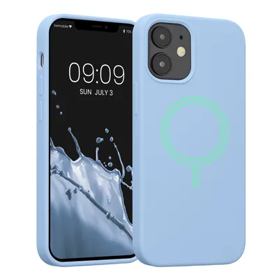 Produktbild von kwmobile Hülle kompatibel mit Apple iPhone 12 mini Hülle - magnetisches Silikon Case kompatibel mit MagSafe - Cover gummiert Hellblau matt