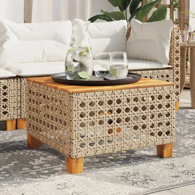 Productafbeelding van Maison Exclusive - Tuintafel, beige, 55x55x36 cm, polyrotan, acaciahout