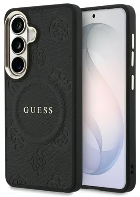 Immagine prodotto di Guess - Anello MagSafe con motivo Saffiano Peony in rilievo (GUHMS26SPSAMSECK) - Samsung Galaxy S26 - Nero