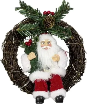 Produktbild von Weihnachtsdekoration Türkranz Weihnachtsmann NEU 18 cm im Kranz mit LED Licht Fensterbild für Weihnachten LED Weihnachtskranz Weihnachtsdekokranz weiß Größe 18cm - 6 Designs gemixt - inklusive LED - von Hand gefertigt - mit vielen Details - Dekorationsartikel - benötigt 2x AA Batterien (nicht enthalten)