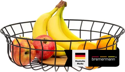 Produktbild von bremermann Obstkorb, Obstschale rund, Ø ca. 35,5 cm, schwarz matt, Bambusboden