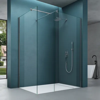 Produktbild von Mai&Mai Walk-In Duschwand mit 2 festen Seitenelementen 8mm ESG-Sicherheitsglas in Klarglas & NANO-Versiegelung 100x100 cm Bremen01k-T