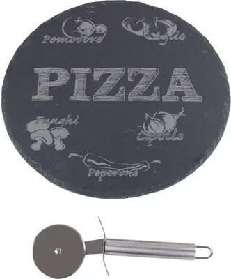 Produktbild von Pizza Set mit Schneider 2tlg. Ø30cm Pizza Stein Schiefer Platte Servierplatte