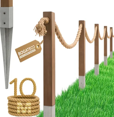 Immagine prodotto di BOGATECO recinzione in legno con corda di iuta | recinzione a vela 10 m | 13 lunghezze diverse | kit di montaggio incluso