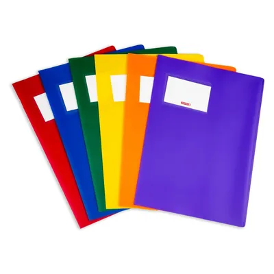 Produktbild von Brunnen FACT!PP Hefthüllen A4 - Heftumschläge aus stabilem Kunststoff mit auswechselbarem Namensschild - Heftschoner Set farbig sortiert (6er Set)