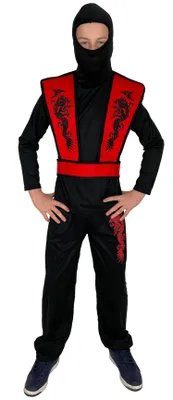 Produktbild von rotes Ninja Kostüm für Jungen - Größe 110-152 , Größe:134/140