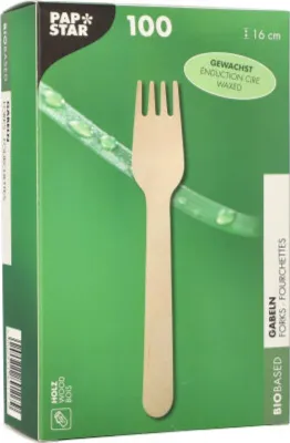 Zdjęcie produktu dla PAPSTAR 89117 Widelce drewniane PAPSTAR "pure", woskowane, długość: 160 mm