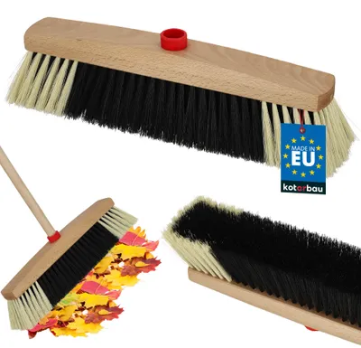 Obrázok produktu pre KOTARBAU® Kefa na zametanie ulíc, 35 cm, s štetinami z PET. Záhradná kefa, metla z dreva, vhodná na vonkajšie aj vnútorné použitie. Mop na podlahu, čierna a béžová