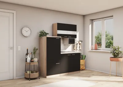 Produktbild von Küche Miniküche Single Eiche Schwarz Kühlschrank Luis 160 cm Respekta