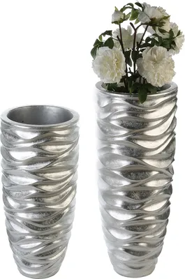 Produktbild von GILDE Dekoschale Pflanzgefäß Waves silber, wasserdicht H. 91 cm,79217