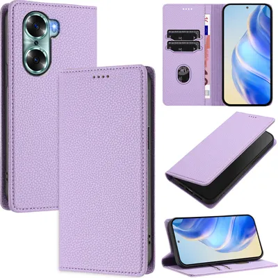 Obrázek produktu pro Kožené pouzdro pro Honor 60, Litschi kůže, peněženkové pouzdro s přihrádkami na karty a stojánkem Fialový