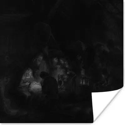 Produktbild von MuchoWow® Poster Anbetung der Hirten - Gemälde von Rembrandt van Rijn 50x50 cm - Wohnzimmerdekoration