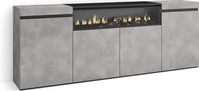 Immagine prodotto di COZY Credenza, Mobile, Cucina, 200x35x75cm, 4 Porte, Camino elettrico, Cemento