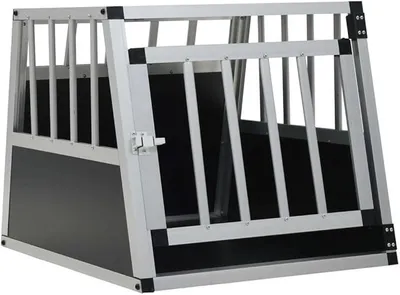 Produktbild von Sicherer Hundekäfig für Autofahrten: Leichte Hundetransportbox mit Eckverbindungen für den Kofferraum 65x91x69 cm, Hundebox für Auto Kofferraum mit Einzeltür
