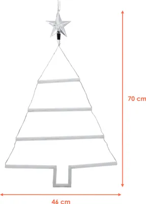Image de Décor de fenêtre Sapin de Noël 66 LED avec 8 fonctions et minuterie - 70 x 46 cm - Décoration Sapin Silhouette éclairé blanc chaud avec pointe d'étoile