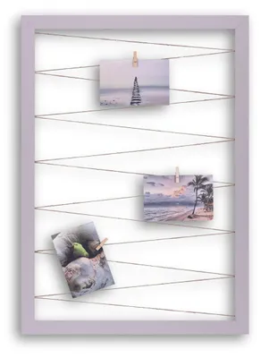Produktbild von Fotohalter Pinnwand Fotorahmen (Hochformat) mit Juteband 20 Holzklammern Bilderrahmen inklusive CLAMARO Collage Flex, Flex Farbe:Flieder, Quer/Hochformat Größe:40x60cm (Hochformat)