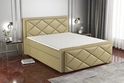 Produktbild von Boxspringbett SAXI 200 x 200 mit 2 Bettkästen, Bonell-Matratze und Topper. Farbe: Hellbraun