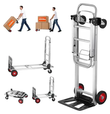 Image de VEVOR 2-en-1 Diable pliable 113/181kg capacité de charge Diable de transport alliage d'aluminium & acier carbone Diable ⇋ Chariot plate-forme Trolley pour les tâches de chargement & transport à l'intérieur & à l'extérieur