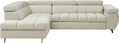 Produktbild von Ecksofa mit Bettfunktion, rechts  aus beigem Velours NIACATO