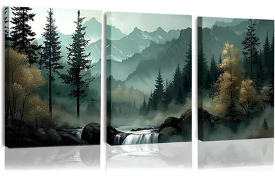 Image de Ensemble de 3 tableaux sur toile,Reproduction de paysage forestier, design esthétique, décoration murale moderne