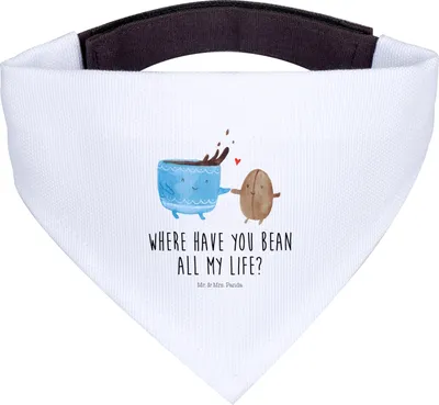 Produktbild von Mr. & Mrs. Panda Halstuch Kaffee Bohne - Weiß - Geschenk, Glück, Hund, Zufriedenheit, Hunde-Bandana, Kaffeebohne, Genuss, Hundetuch, Lustige Sprüche, Tuch, Für Hunde