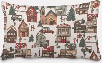 Produktbild von SCHÖNER LEBEN. Kissenhülle Winter Village Scene Winterdorf weiß braun rot grün verschiedene Größen Größe 60x80cm (HxB) 60x80cm (HxB) Größe