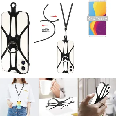 Produktbild von K-S-Trade 3in1 Handykette Handyband Handykordel Halsband Smartphone-Ring Handy-Ring kompatibel mit Huawei Y6s Fingerhalterung Handyring Tischständer