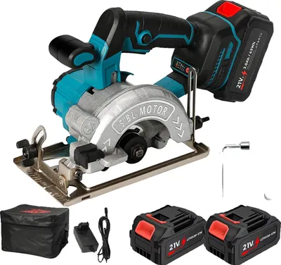 Image de Scie circulaire, moteur sans balais, fonctionnement sans fil, 2 batteries, UE