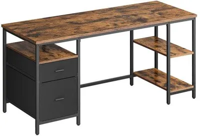 Produktbild von Computerbureau 3 Planken 2 Lades Vintage-Braun-Computer-Set in Schwarz
