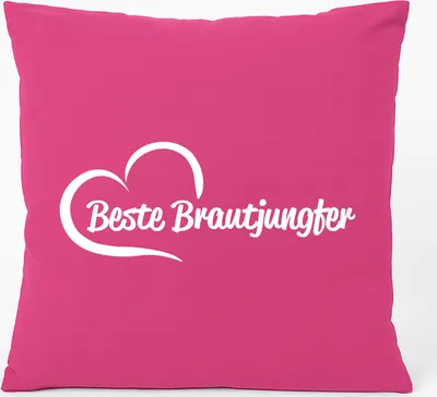 Produktbild von Huuraa Kissen Beste Brautjungfer Herz 40x40cm mit Füllung Fuchsia Baumwolle Dekokissen Geschenkidee